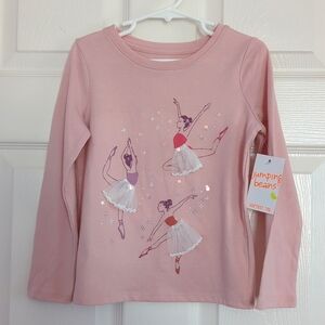 Jumping Beans Softest Tee Girl’s Light Pink Long Sleeve Ballerina Top Sz 4